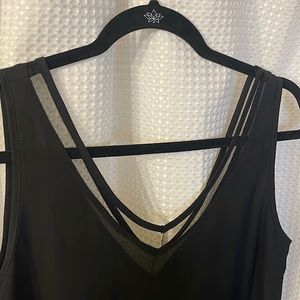 Work tank blouse with v-neck and mesh neck line